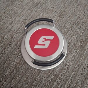 Snap On Metal Coasters Set of 6 with Stand Red Silver